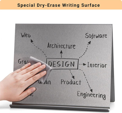 Large Magnetic Bulletin Board – Dry Erase Memo Board with Stand – Tabletop Metal Easel for Magnet Display – 12x10 Inches + 4 Magnets