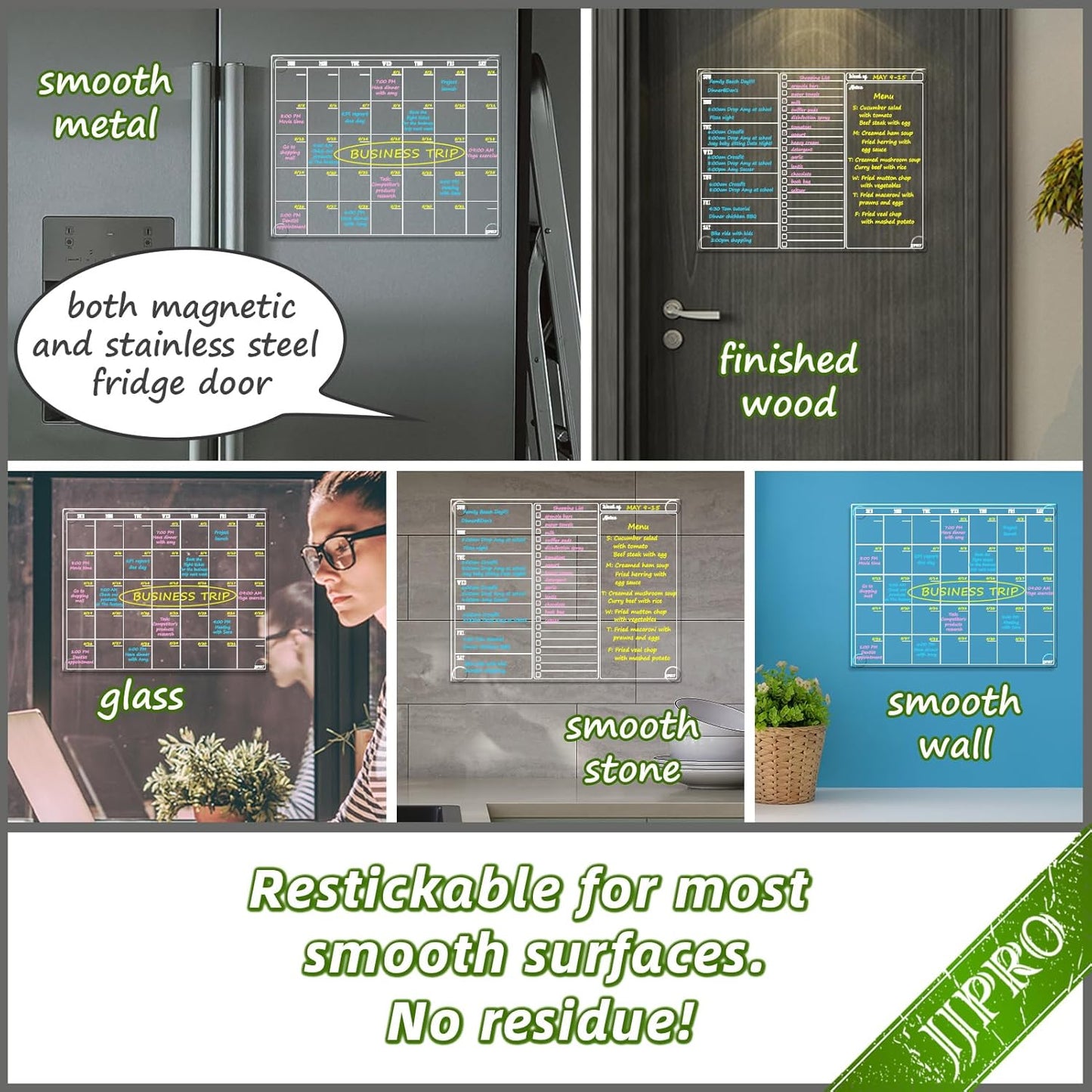JJPRO Non-Magnetic Clear Weekly Planner & to Do List for Fridge, 8.5"x13" Dry Erase to Do List WhiteBoard,Reuasble Weekly Calendar for Refrigerator,Cabinet,Wall&Glass, All Smooth Surfaces