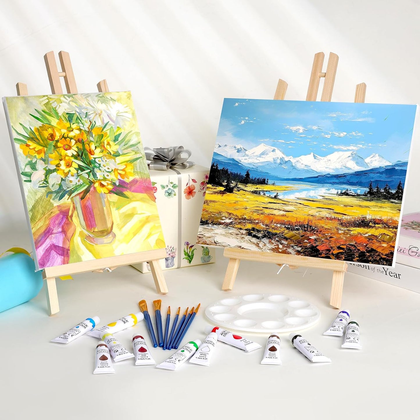 ESRICH 24 Pack 11.8" Wood Easels,Tabletop Easel for Painting,Painting Party, Displaying Canvases, Kids Student Table School Desktop, Portable Canvas Photo Picture Sign Holder