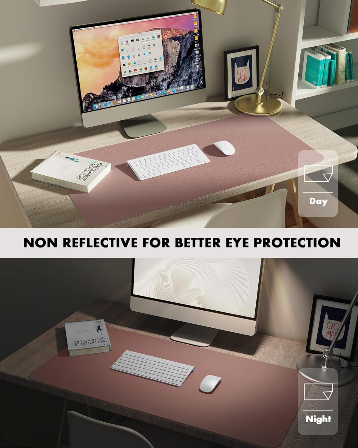 YSAGi Double-Sided Desk Pad, 31.5"x15.7"Leather Desk Mat, Eco Cork Desk Pad Protector,Large Mouse Pad,Waterproof Desk Blotter for Office/Home(Coffee)