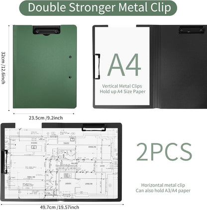 souG 4Pcs Clipboard Foldable,360°Cover Folder Clipboard Plastic Clipboards with Double Low Profile Clip,File Folder Storag Clipboards for A3 A4 Paper, Clip Boards for Office School Supplies (4 Colors)