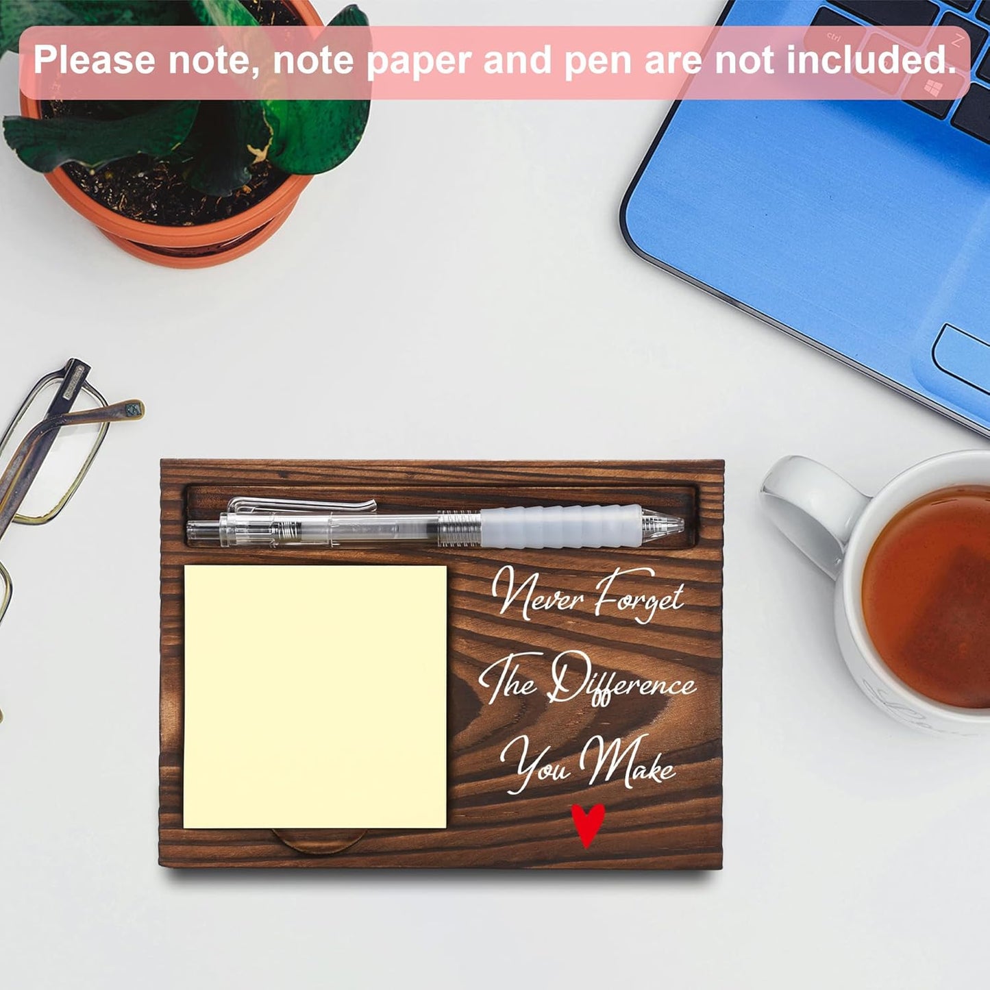 Inspirational Motivational Gifts, Encourage Gifts, Recovery Gifts, Little Reminders Sticky Note Holder, Post-it Note Dispenser for Desk, Wooden Post-it Note & Pen Holder 6.5" x 4.7" - FTA121