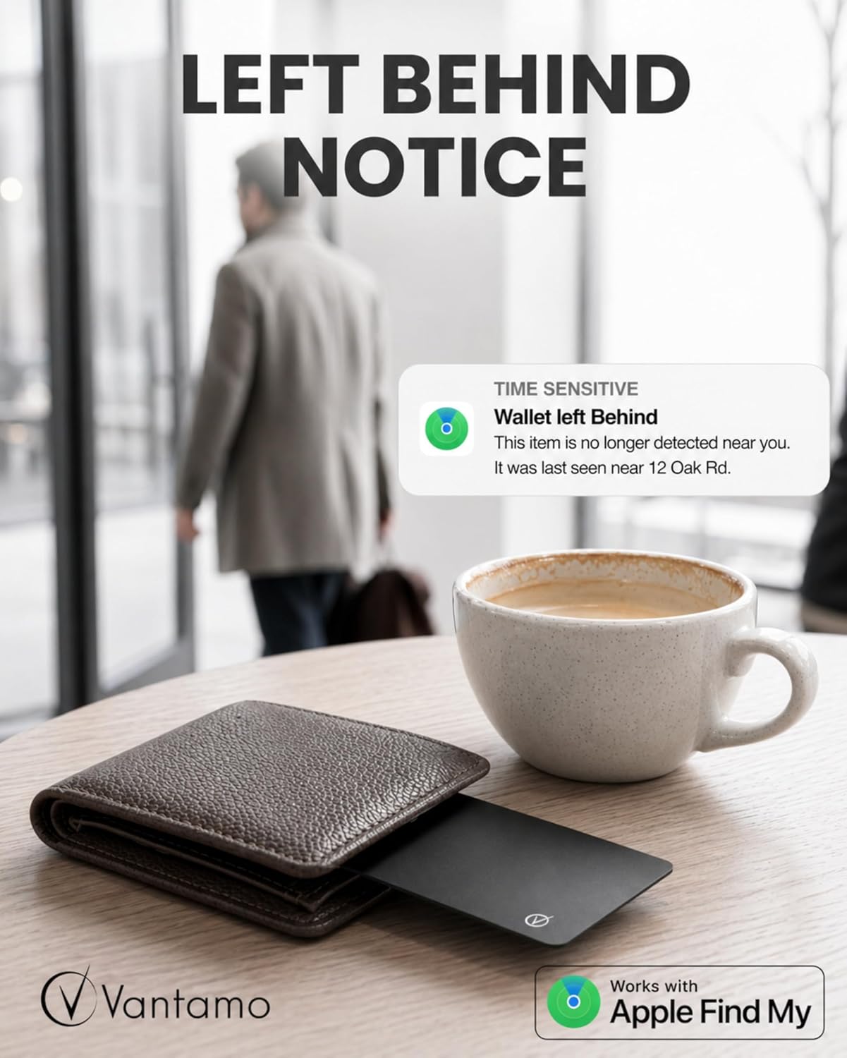 Vantamo Ultra-Thin Wallet Tracker Card, Apple MFi Certified, IP68 Waterproof Bluetooth Smart Card Wallet Tracker & Passport, Works with Apple Find My, Wireless Charging, iOS Only