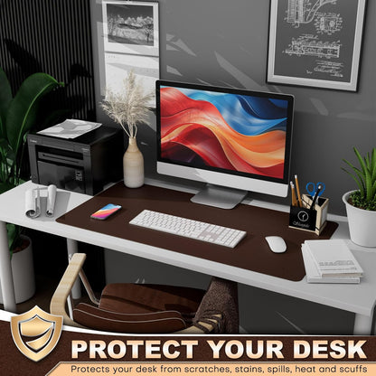K KNODEL Leather Desk Pad Protector, Office Desk Mat, Large PVC Leather Desk Blotter, Non-Slip Mouse Pad (Dark Brown, 15.7" x 31.5")