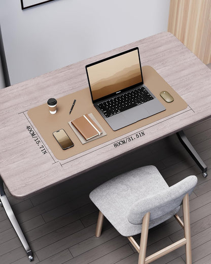 YSAGi Double-Sided Desk Pad, 31.5"x15.7"Leather Desk Mat, Eco Cork Desk Pad Protector,Large Mouse Pad,Waterproof Desk Blotter for Office/Home(Coffee)