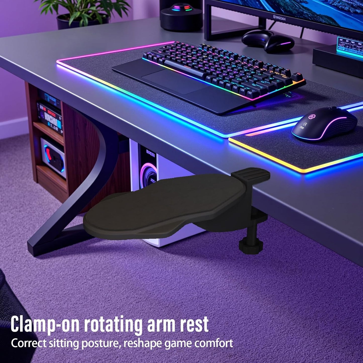 Ergonomic Arm/Elbow Rest for Desk - Foldable Rotatable Elbow Support for Computer Desk, Office & Gaming Comfort (Foldable Rotating Black)