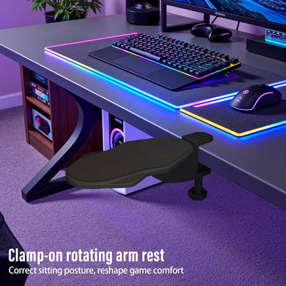 Ergonomic Arm/Elbow Rest for Desk - Foldable Rotatable Elbow Support for Computer Desk, Office & Gaming Comfort (Foldable Rotating Black)