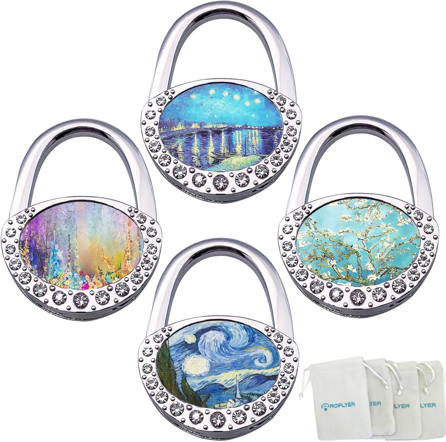 ROFLYER Handbag Shape Design Metal Foldable Purse Bag Hook Table Hanger,Set of 4