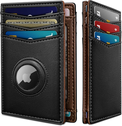 miyozi Airtag Slim Leather Wallet for Men - 12-Card Capacity, Magnetic Closure, Money Clip & Simplified Bill Compartment, RFID Blocking (4.3" x 3.0") | Gift Boxed