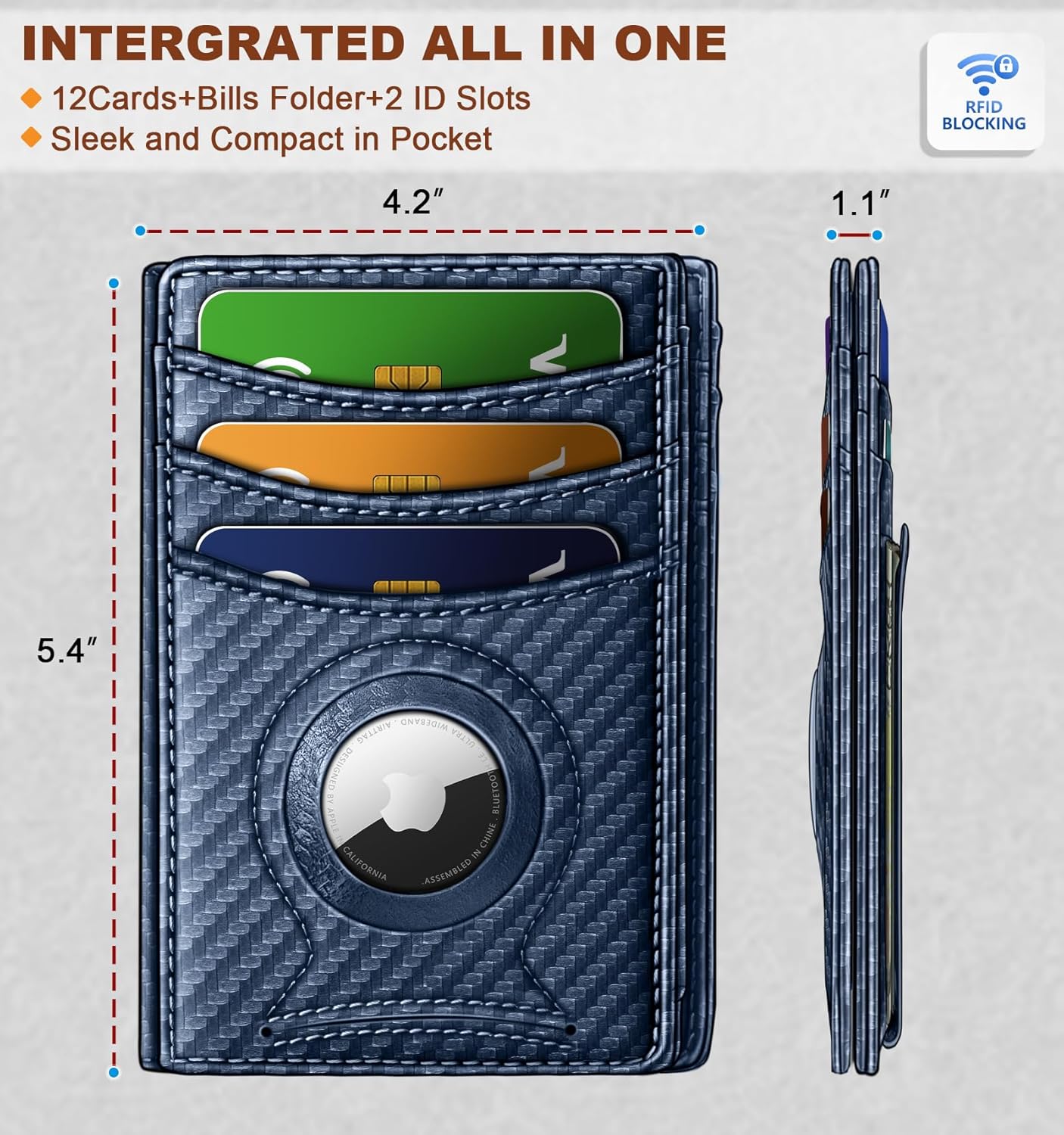 BULLIANT Men Airtag Wallet,Slim Wallet Money Clip Card Holder Magnetic Closure 12 Cards in Front Pocket RFID Blocking