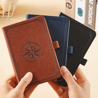 NIRMIRO 3 Pack Pocket Notebook Journals, Small Notepad Notebooks for Note Taking, A6 Mini Note pads with Pen Holder, 408 Lined Pages, 3.7" x 5.7", Black, Brown, Blue