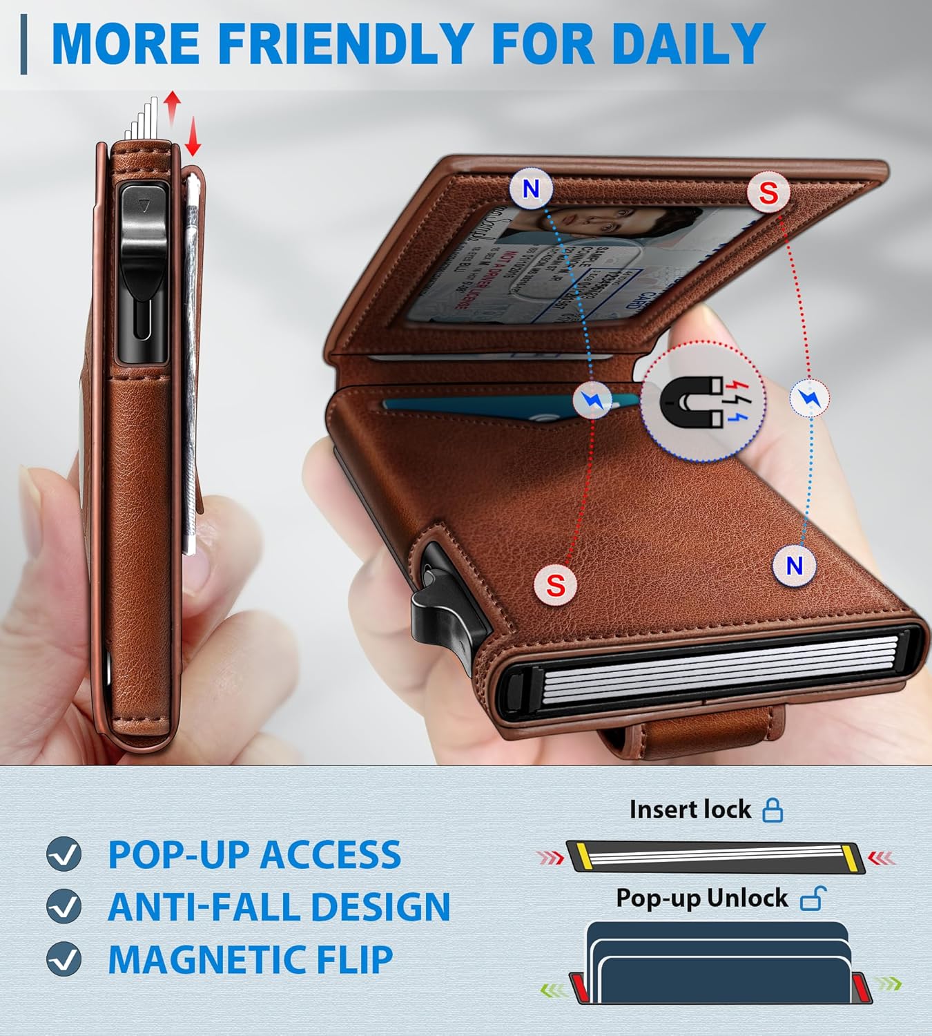 miyozi Airtag Wallet for Men Money Clip 9-Card Pop-Up Credit Card Holder with ID Window RFID Blocking Metal Case Magnetic Closure Front Pocket Wallet Gift Box | with Money Clip