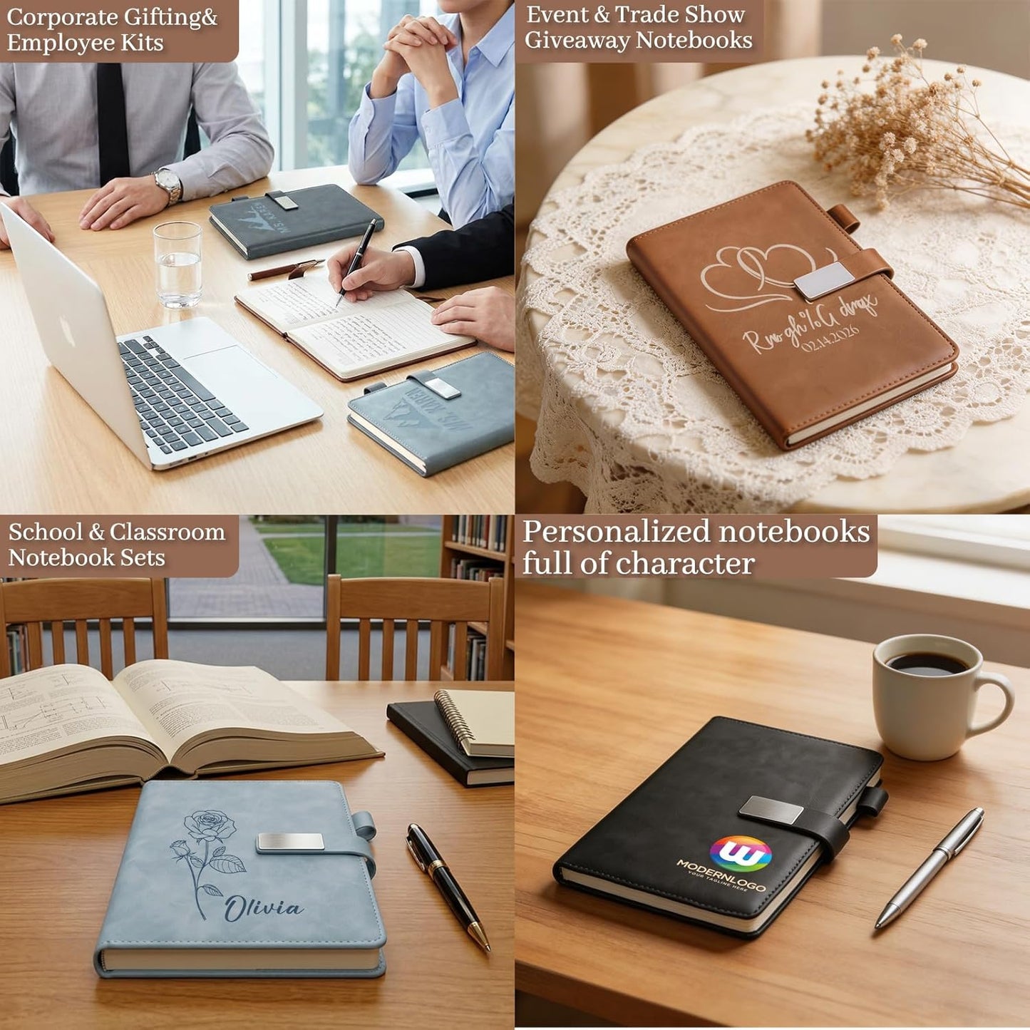 weokooly Personalized Notebook - A5 Lined Leather Journal with Your Logo/Text/Image, Custom Notebooks for Business School, 100GSM, 200 Pages, Customizable Journal with Pen and Gift Box