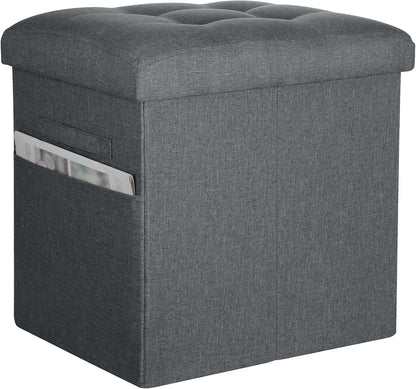 Storage Ottoman with Extra Thick Foam Padded Seat, Foldable Foot Rest Stool with Linen Fabric, 43L Ottoman with Storage Bench for Bedroom Living Room, Holds Up to 300lbs, 17x13x13in, Dark Gray