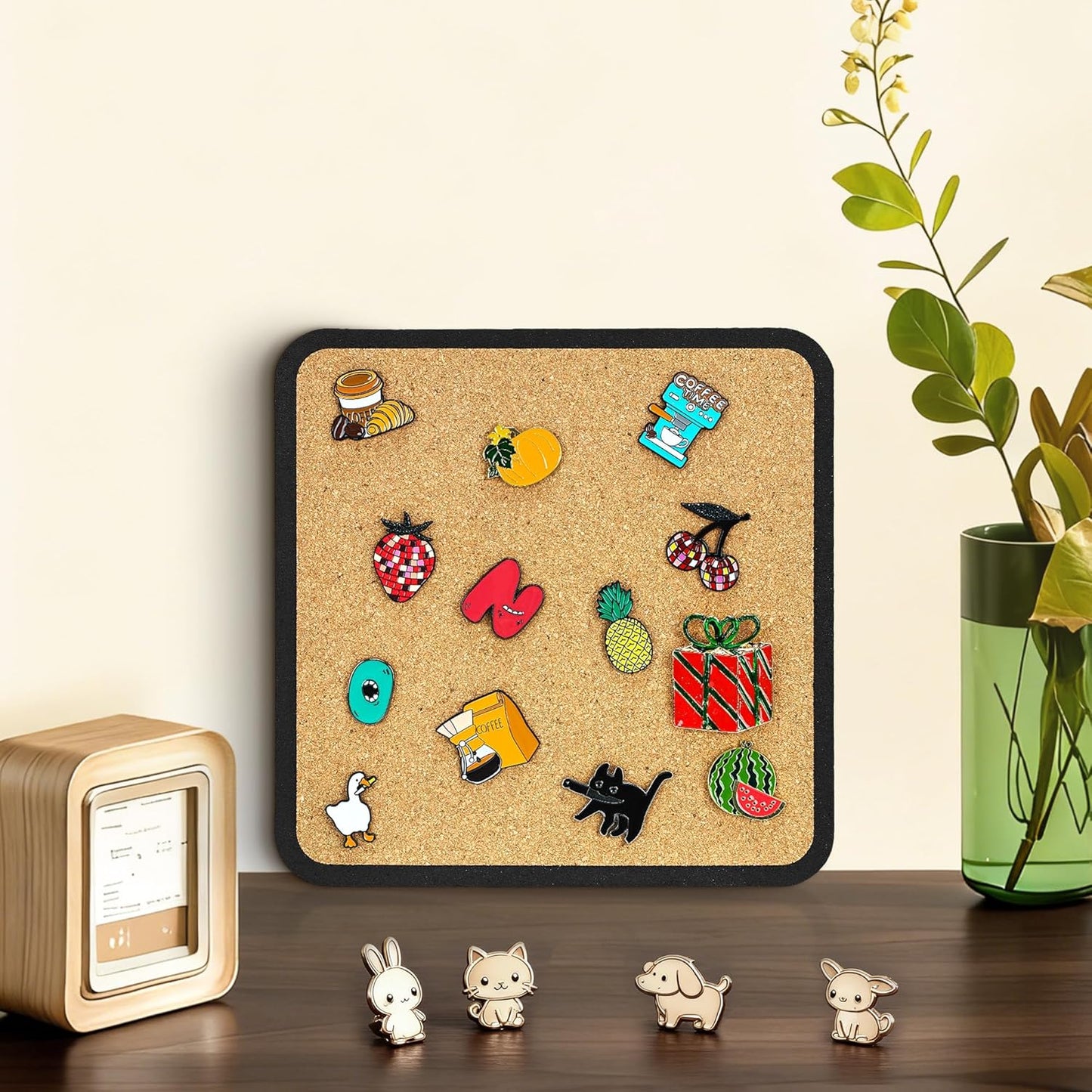 1pcs Rounded Square Pin Display Cork Board - 7.9x7.9 inch Enamel Pin Board for Brooch and Pin Collection Display, Ideal for Home, Office and School Decor