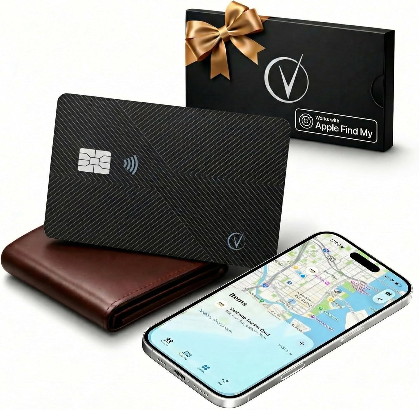 Vantamo Ultra-Thin Wallet Tracker Card, Apple MFi Certified, IP68 Waterproof Bluetooth Smart Card Wallet Tracker & Passport, Works with Apple Find My, Wireless Charging, iOS Only