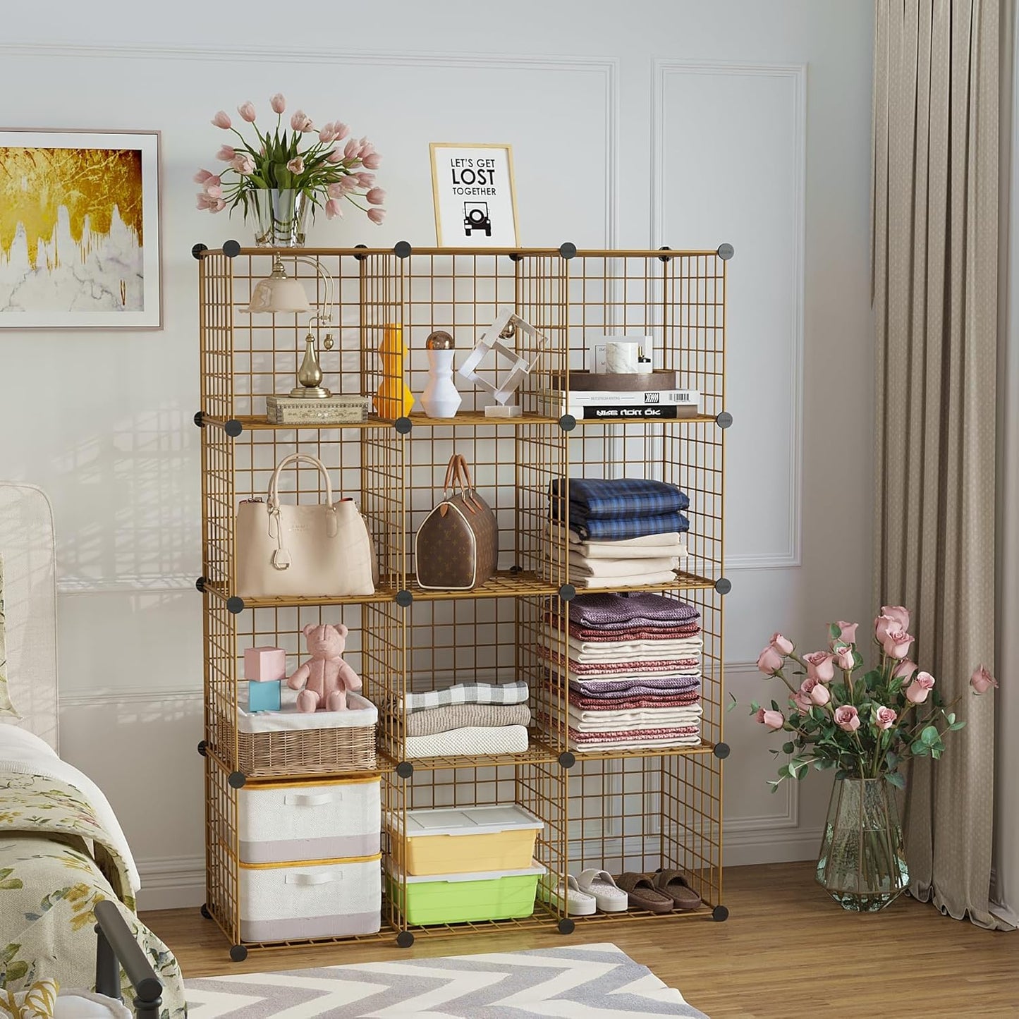 C&AHOME Wire Cube Storage, 12-Cube Storage Organizer Metal, C Grids Storage Bins Shelving, Modular Bookshelf Shelf, Closet Cabinet Ideal for Bedroom, Office 36.6”L x 12.4”W 48.4”H Black