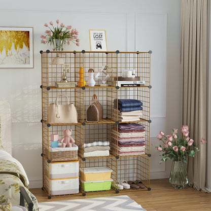 C&AHOME Wire Cube Storage, 12-Cube Storage Organizer Metal, C Grids Storage Bins Shelving, Modular Bookshelf Shelf, Closet Cabinet Ideal for Bedroom, Office 36.6”L x 12.4”W 48.4”H Black