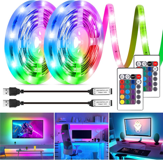 LED Strip Lights 6.56Ft, RGB LED Lights Strip for 40-60in TV Backlight, RGB Color Strips Light Waterproof IP65 with Remote, USB Bias LED Lights Kit for Bedroom PC Monitor Mirror Cabinet Desk