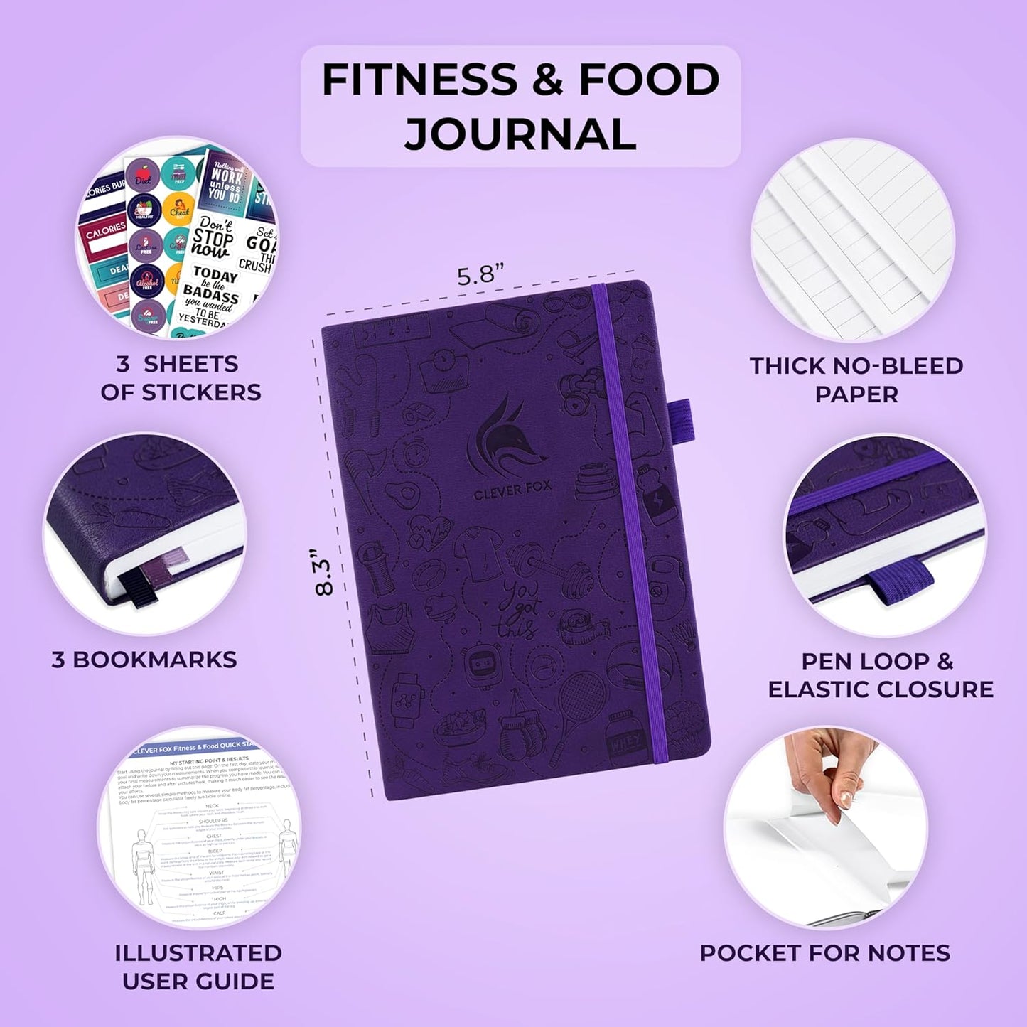 Clever Fox Fitness & Food Journal – Nutrition & Workout Planner for Women & Men – Diet & Gym Exercise Log Book with Calendars, Diet & Training Trackers - Undated, A5 Size, Hardcover (Forest Green)