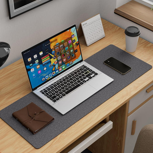 K KNODEL Felt Desk Mat, Large Desk Pad Protector, Office Computer Desk Mat for Keyboard, Non-Slip Mouse Pad (Dark Gray, 31.5"x11.8")