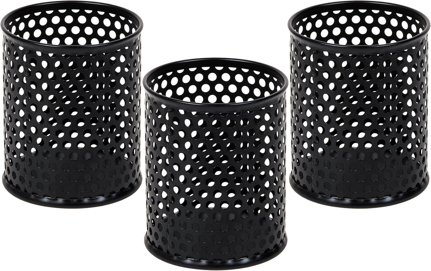Mind Reader Metal Pen Cups, Mesh Pencil Holders, Desktop Organizer Set, Metal, Set of 3, Black