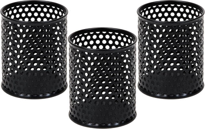 Mind Reader Metal Pen Cups, Mesh Pencil Holders, Desktop Organizer Set, Metal, Set of 3, Black