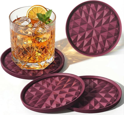 Silicone Coasters for Drinks[4 Pack]- Cup Mat for Tabletop Protection-Non-Slip, Non-Stick, Coffee Table Decor, Great Gift for Any Occasion, Black