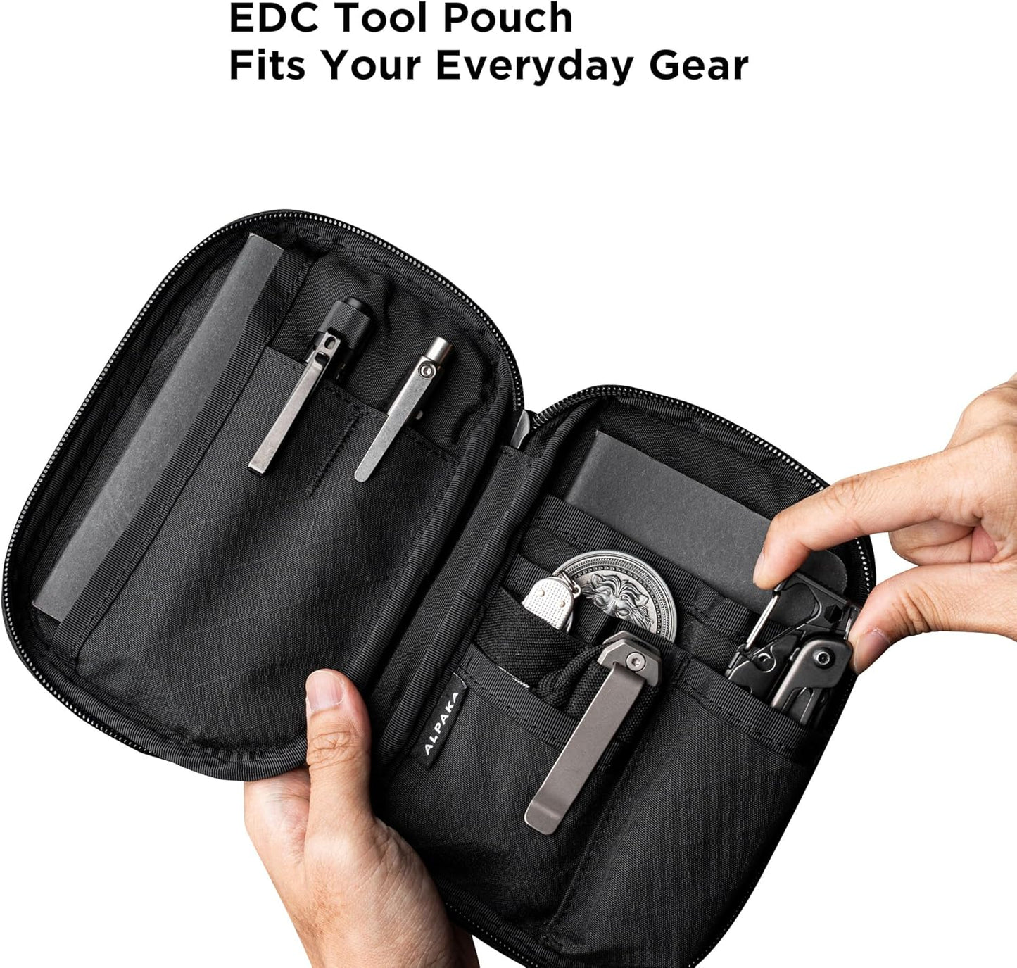 ALPAKA Admin Pouch Pro EDC Organizer - Small Tool Pouch with Smooth Zipper, Weatherproof Storage for Electronics, Cables, Travel Accessories - Black Axogrid 300D Fabric