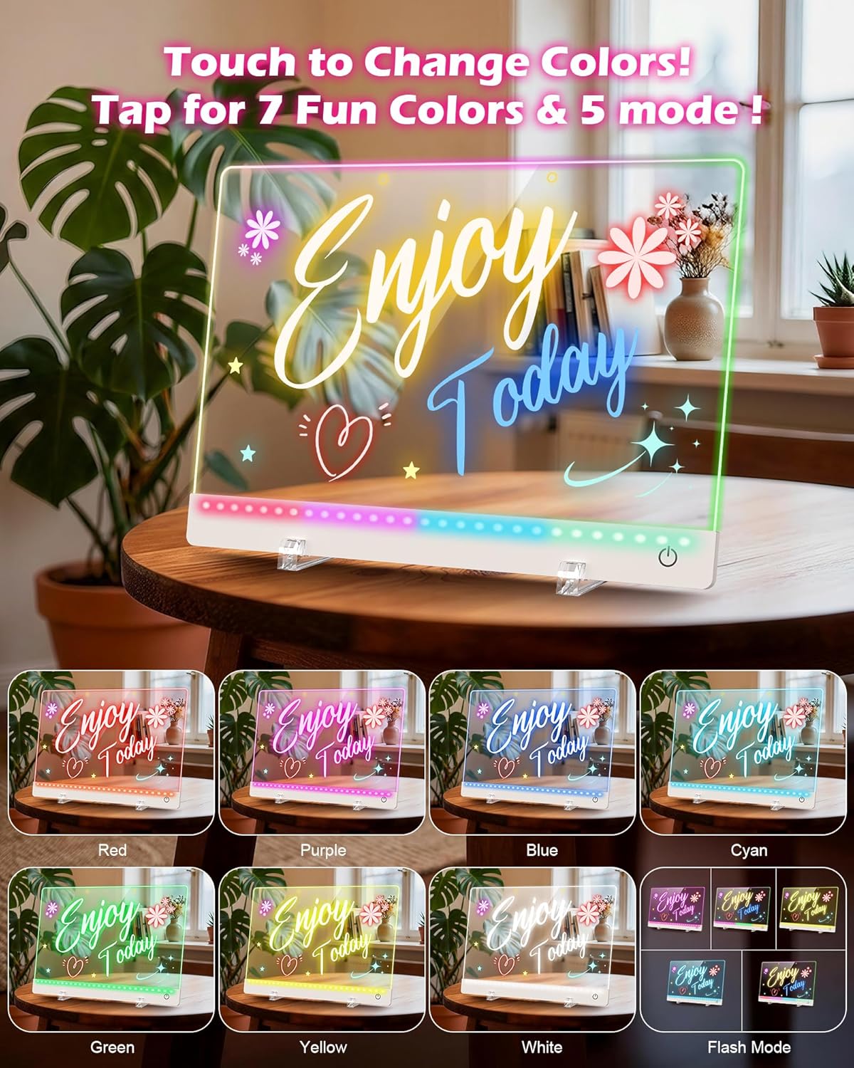 Rechargeable LED Drawing Board for Kids, 17-Inch Glow Doodle Drawing Pad with 7 Colors & 4 Light Modes, Neon Light Up Acrylic Dry Erase Note Board with Stand, Hanging Chain, 12 Markers, 2 Pack