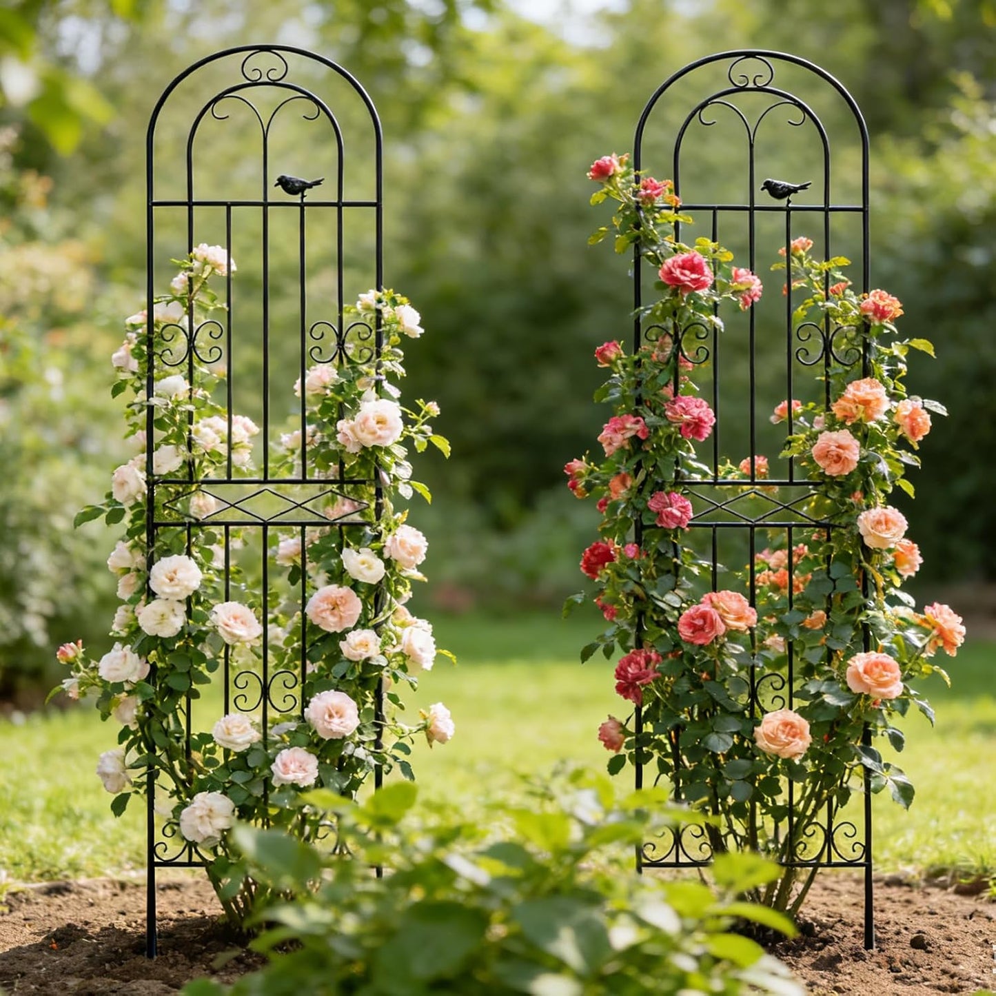 2 Pack 70.8" H x 19.7" W Metal Garden Trellis with Black Coating, Wire Lattice Grid Panel for Climbing Plants Outdoor Roses Vine Cucumbers Vegetables Flower Support (70.8" H, 2 Pack)