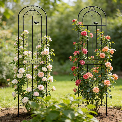 2 Pack 70.8" H x 19.7" W Metal Garden Trellis with Black Coating, Wire Lattice Grid Panel for Climbing Plants Outdoor Roses Vine Cucumbers Vegetables Flower Support (70.8" H, 2 Pack)
