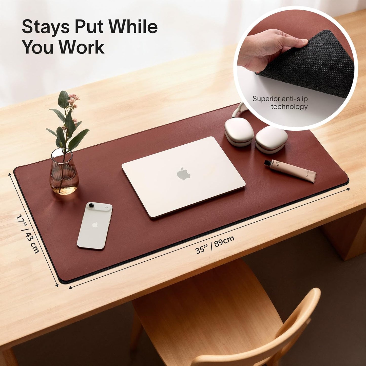 Nordik Felt and Leather Desk Mat - Willow Haze Sage - 35x17 Inch Felt and Vegan Leather Desk Blotter with Document Hideaway - Large Computer Mats for Desktop - Ideal Keyboard Mat for Office and Home
