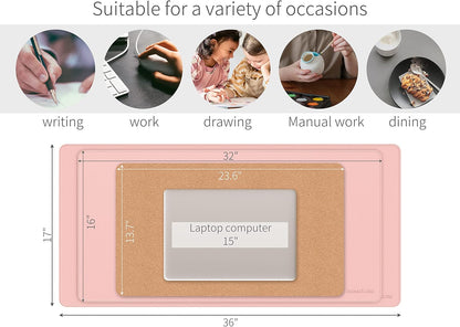 RENMTURE Dual-Sided Mouse Pad, Natural Cork & PU Leather Large Desk Pad for Office and Home Work, Desk Protector Non-Slip, Waterproof, Easy Clean (Olive Green, 32"x16")