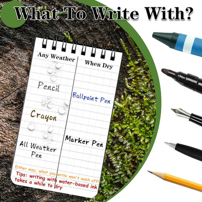 COIDEA Waterproof Notebook, 4 Pack Top-Spiral Pocket Notepad, 3" x 5" Weatherproof NotePad, All Weather Police Pocket Notebook Little Memo Steno Note Pads for Outdoor Office School Recording, Black