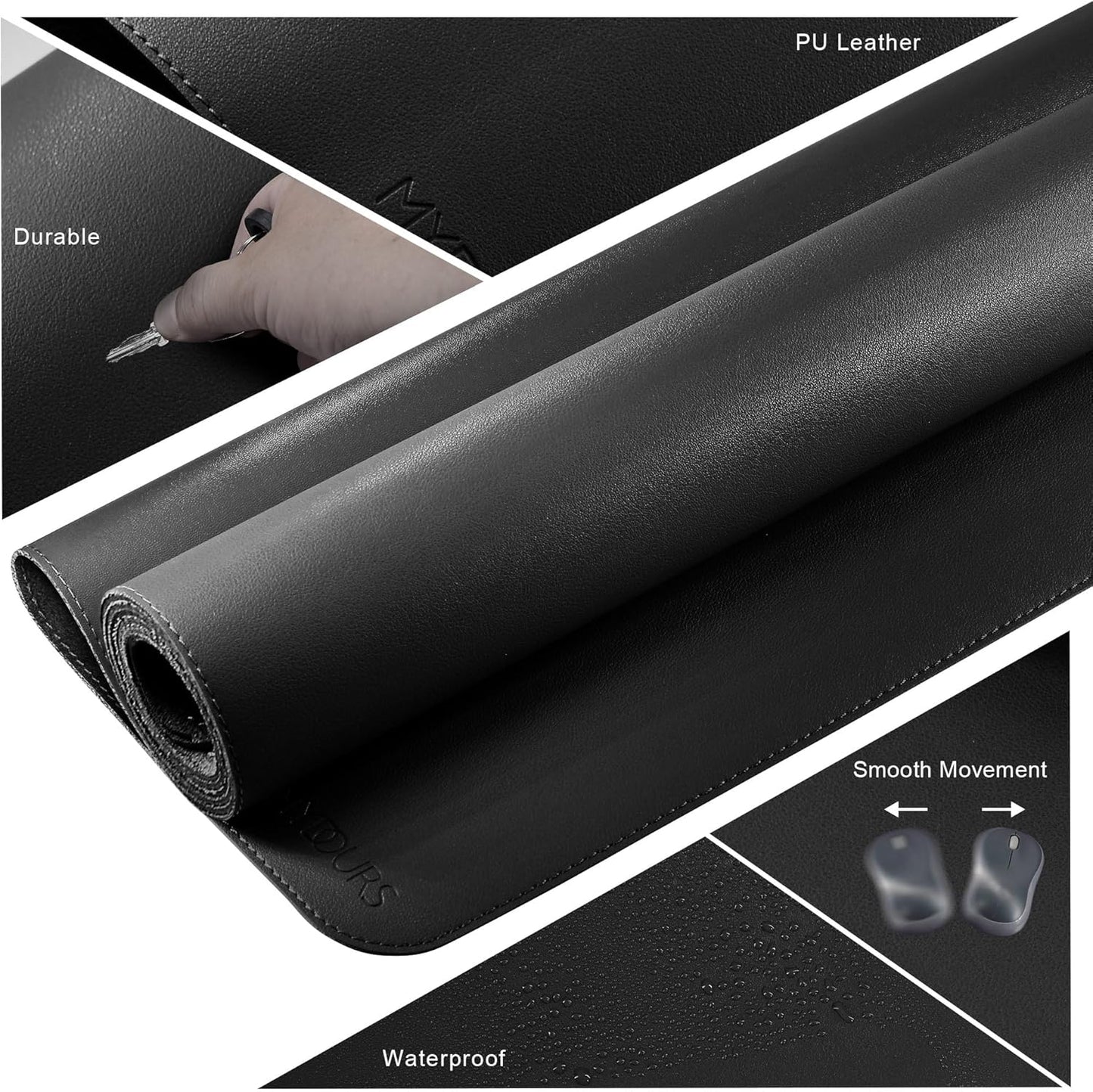 Mydours 40" x 20" Extra Large Desk Mat, PU Leather & Cork Desk Pad, Large XXL Desk Mouse Pad for Workstation, Office, Home, Computer Desk Mat with Keyboard & Mouse (Black)