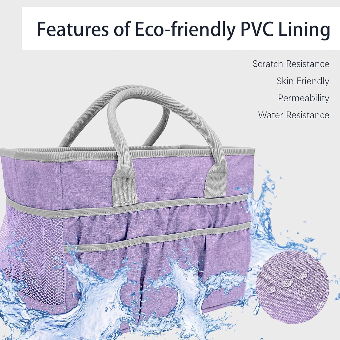 Cupohus Craft Organizer Tote Bag – Craft Caddy with 2 Mesh Side Pockets & Front Elastic Pockets, Foldable Large Capacity Supply Storage Bag for Sewing, Knitting, Painting, and Travel (Purple)