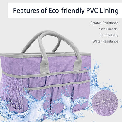 Cupohus Craft Organizer Tote Bag – Craft Caddy with 2 Mesh Side Pockets & Front Elastic Pockets, Foldable Large Capacity Supply Storage Bag for Sewing, Knitting, Painting, and Travel (Purple)