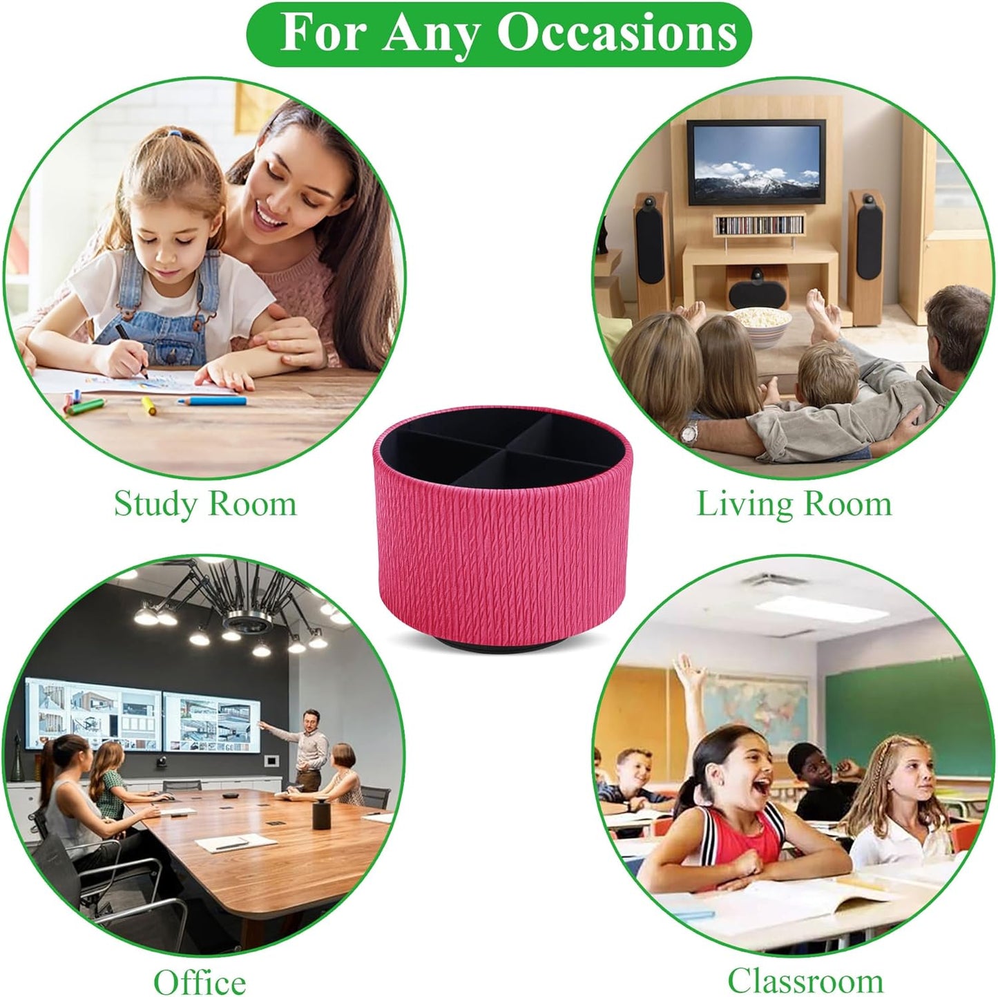 Round Leather Art Supply Organizer,Remote Control Holder,360 Degree Rotating,Multi-Functional Pencil Holder,4 Compartments Desktop Stationary Organizer(1-Fractal Flower) | Round - Colors C