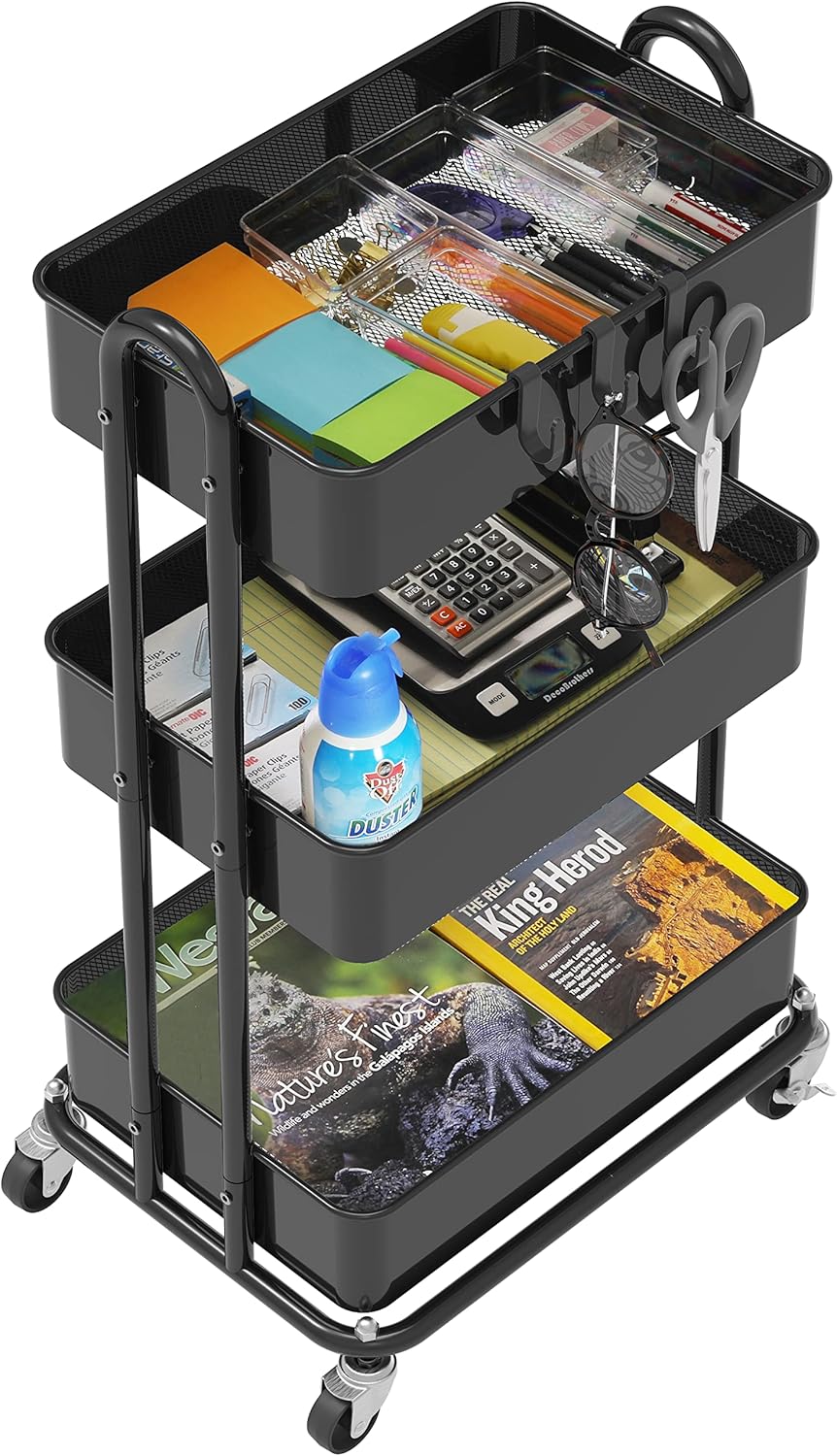 Simple Houseware 3-Tier Heavy Duty Metal Utility Rolling Cart, White