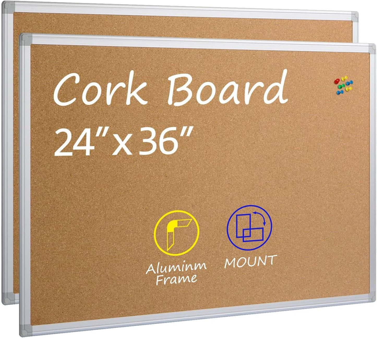 Bulletin Board 36 x 48, Silver Aluminium Framed 4x3 Large Wall Mounted Cork Office Notice Pin Board