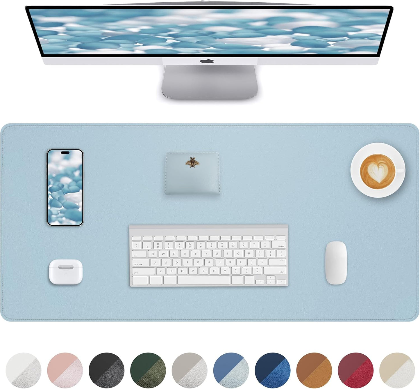 AFIING Desk Pad Protector 23.6" x 13.7" - Non-Slip Waterproof PU Leather Desk Mat for Mouse, Keyboard, Laptop, Office and Home Workspace (Beige)