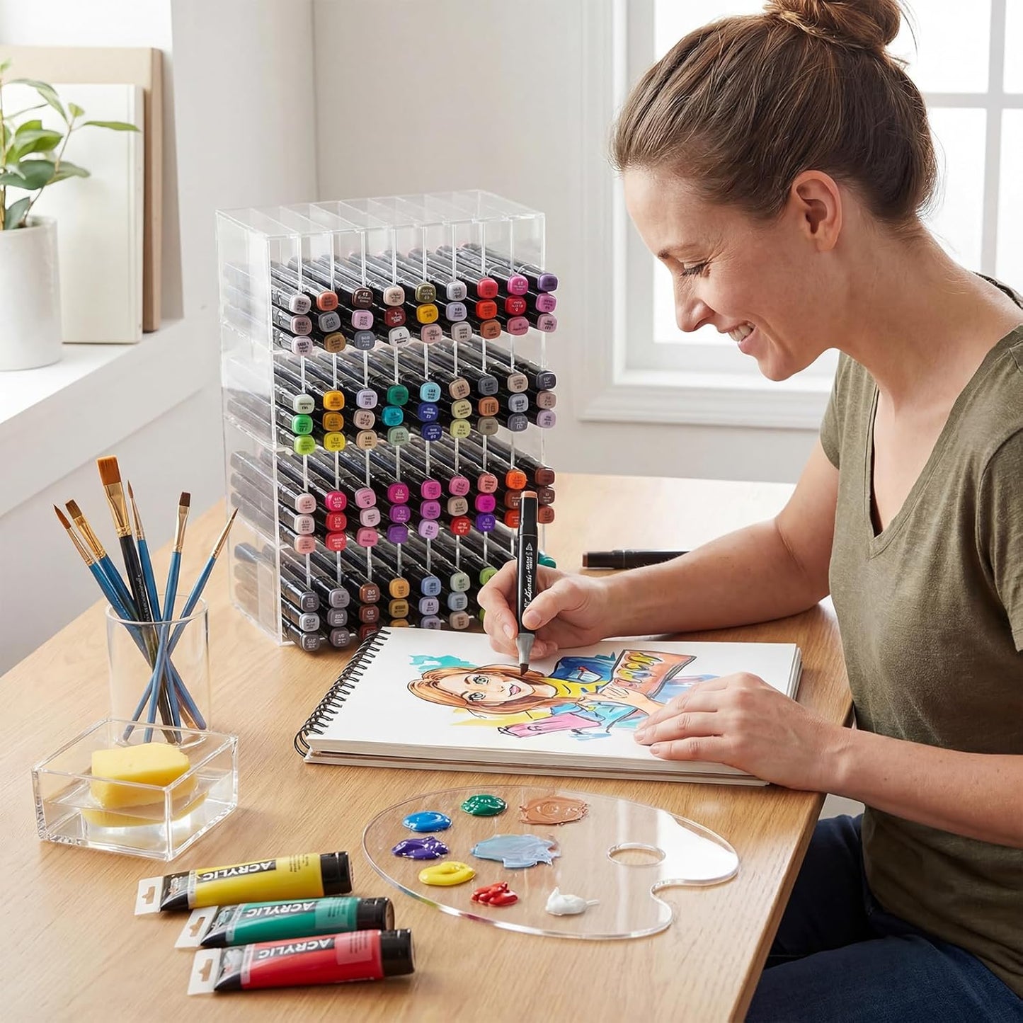 Colingmill Acrylic Marker Organizer for 480 Markers, Extra Large Art Marker Storage Rack for Desk, Durable Pencil Holder Desk Storage for Artists Teachers Students Office Birthday Gifts(Large)
