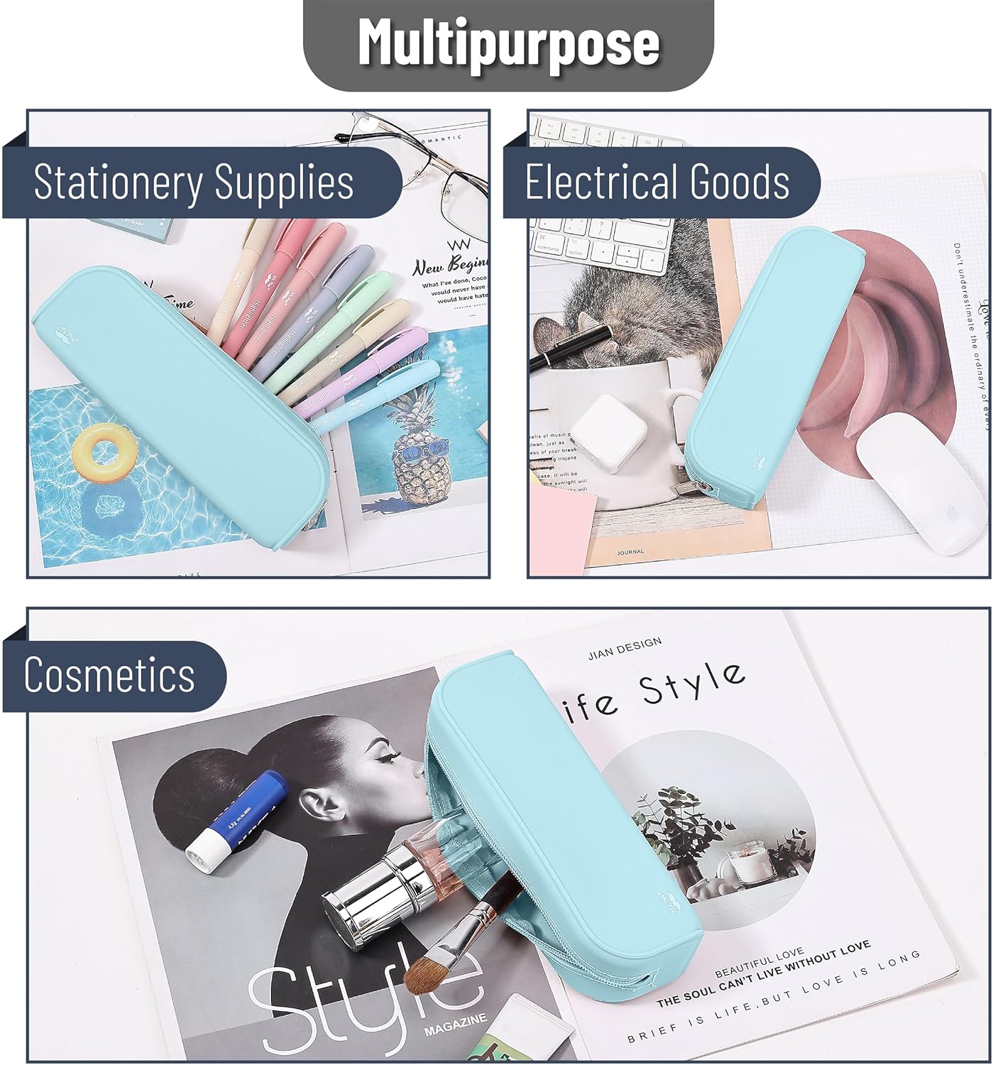 Mr. Pen- Silicone Pencil Case, Aesthetic Pencil Bag for Women, Makeup Pouch, Multifunctional Pouch for Stationery, Cosmetics and Electrical Goods Storage