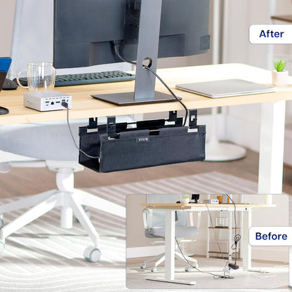 VIVO Screw-on Under Desk 16 inch Fabric Cable Management Tray, Wire Concealer, Power Strip Storage, Workspace Organization, Easy Fold Down Access, Black, DESK-AC16F-S