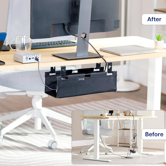 VIVO Screw-on Under Desk 16 inch Fabric Cable Management Tray, Wire Concealer, Power Strip Storage, Workspace Organization, Easy Fold Down Access, Black, DESK-AC16F-S