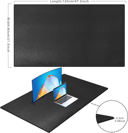 Cacoy 36" x 20" Leather Desk Mat for Home Office, Extra Large PU Leather Desk Pad Blotters, Waterproof Computer Keyboard Mat, Extended Gaming Mouse Pad, Desk Protector for Desktop and PC Laptop, Black