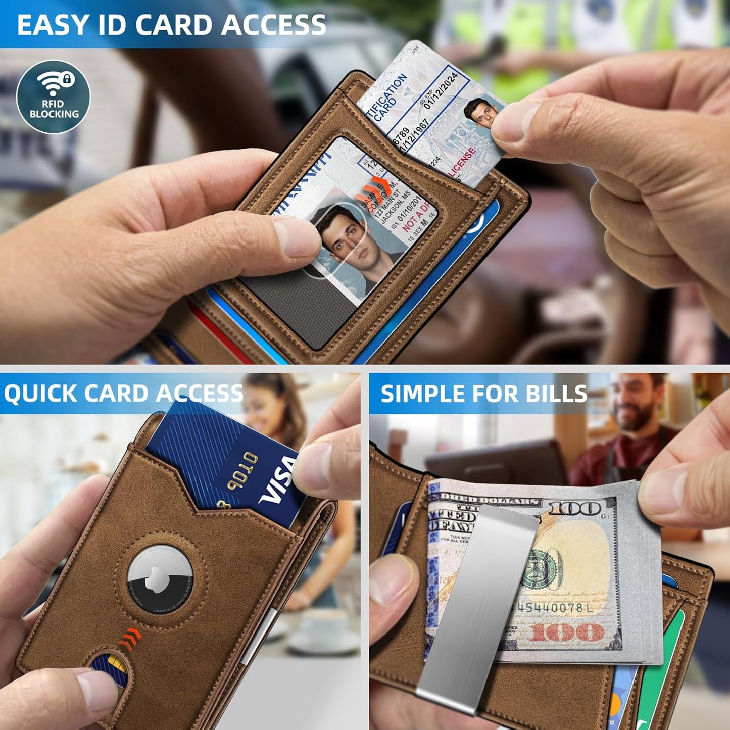 miyozi Airtag Wallet for Men,with Money Clip 11 Cards Slim Front Pocket Leather RFID Blocking Wallet with Gift Box