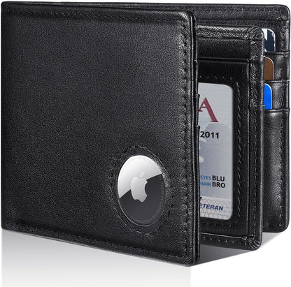 Mens Wallet With AirTag Holder, Bifold Leather RFID Blocking 1-2 ID Windows 12-13 Card Holders, Gift Box and Screen Protector Included, AirTag Not Included