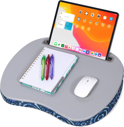 BIRDROCK HOME Deluxe Lap Desk with Pillow Cushion and Wrist Rest - Padded Laptop Desk for Bed, USB Light and Mouse Pad, With Reading Light, Soft Table for Home, Fits Laptops Up to 15" - Teal and Brown